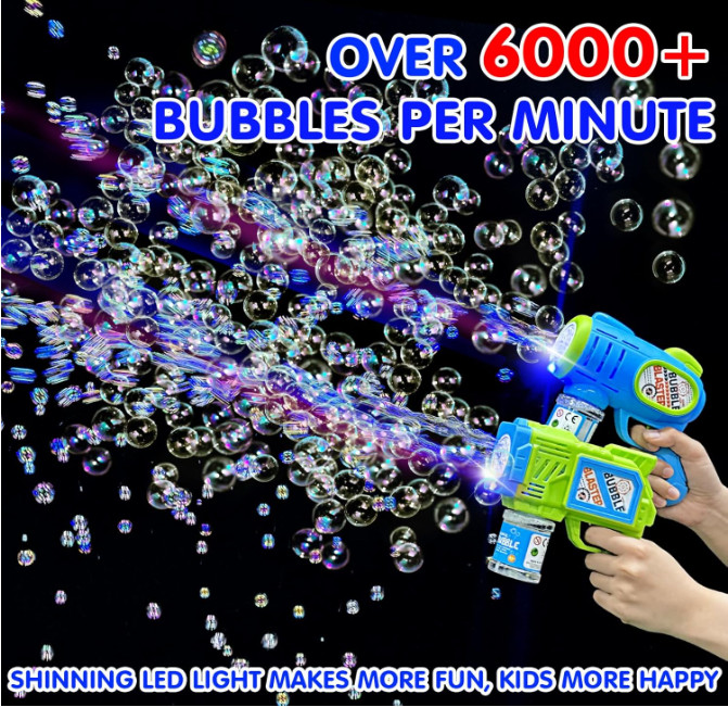 2 Pack Bubble Guns for Kids, LED Light Up Bubbles Machine Blower