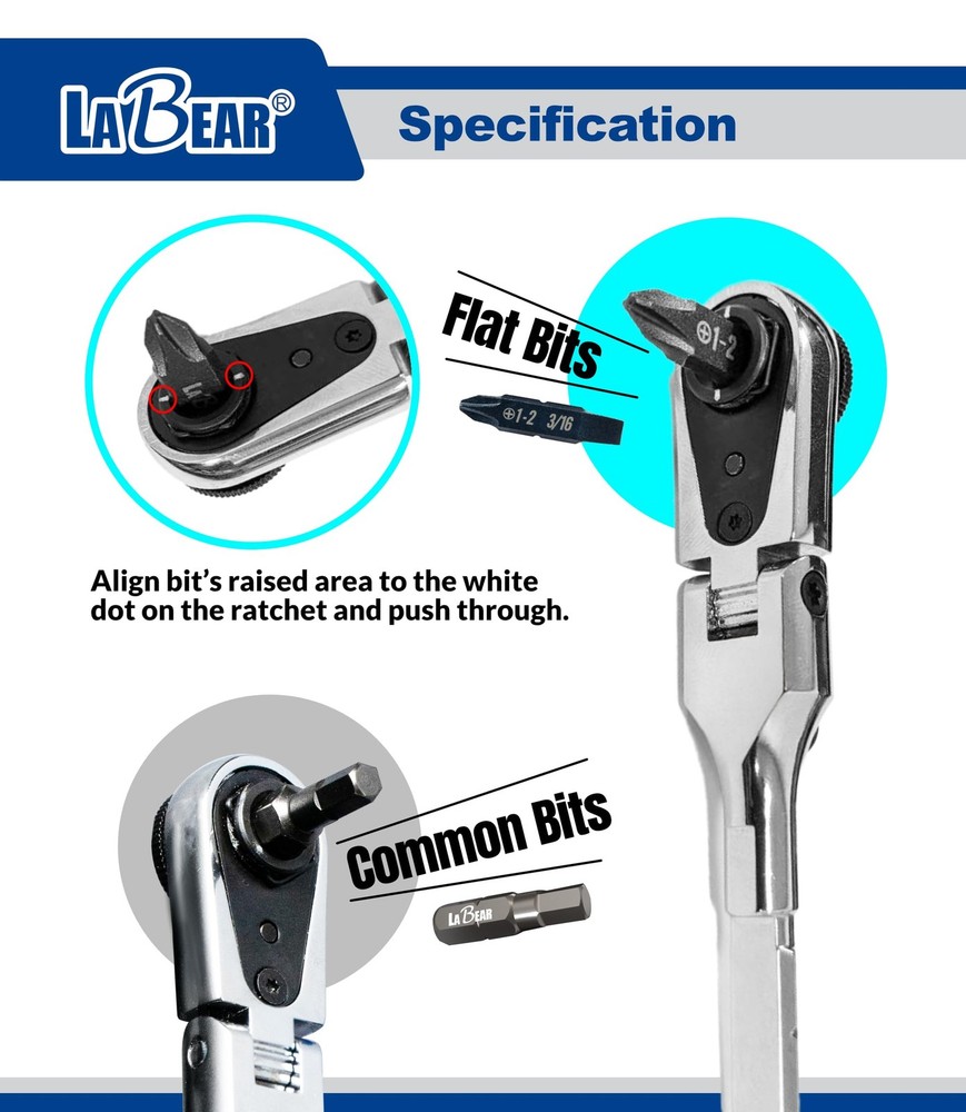 LABEAR EDC Ratchet Wrench Set – Flat End Flex Head, Screwdriver Multitool Bits