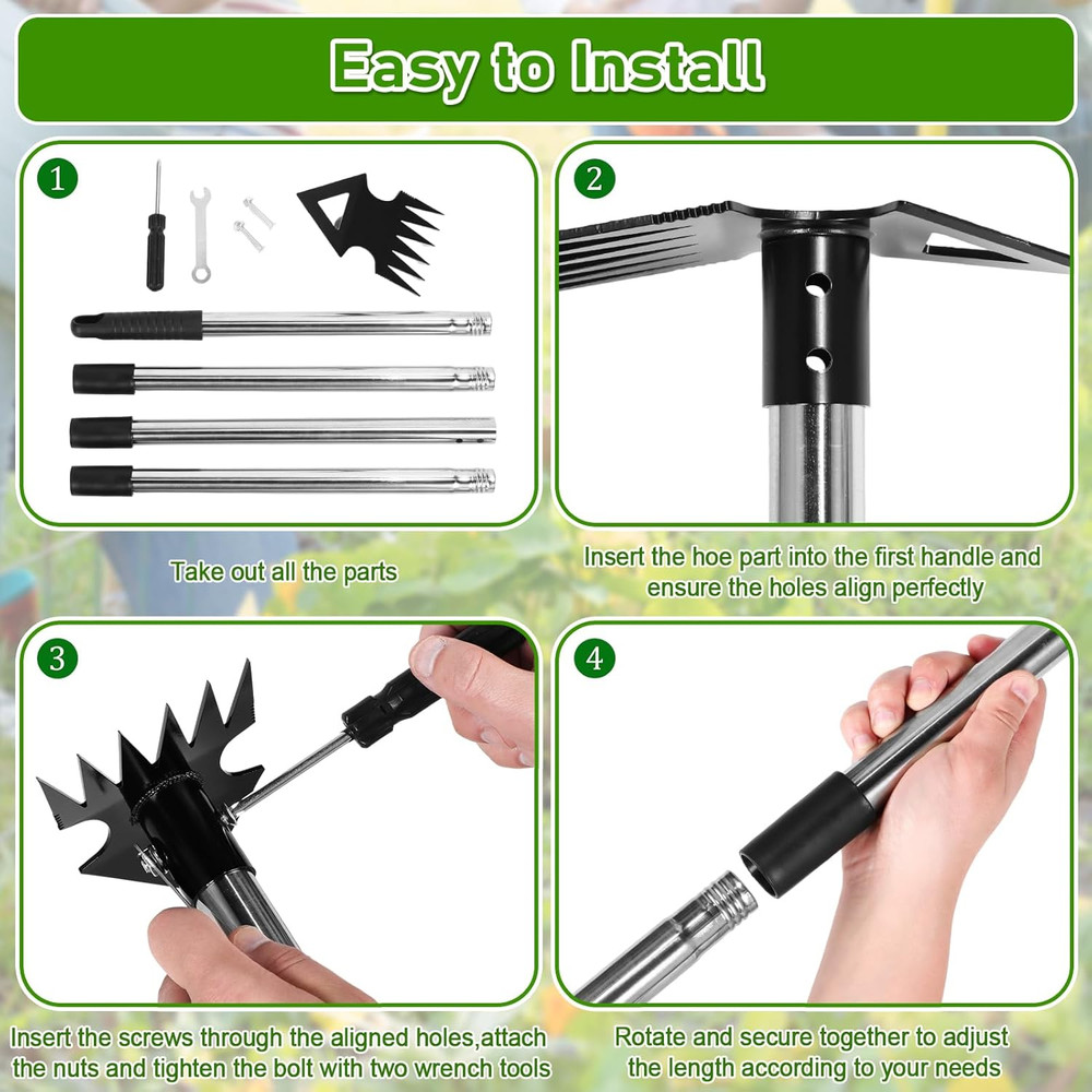 Premium 56" Long Handle Weed Puller Tool, 2-in-1 Manual Weeder and Rake