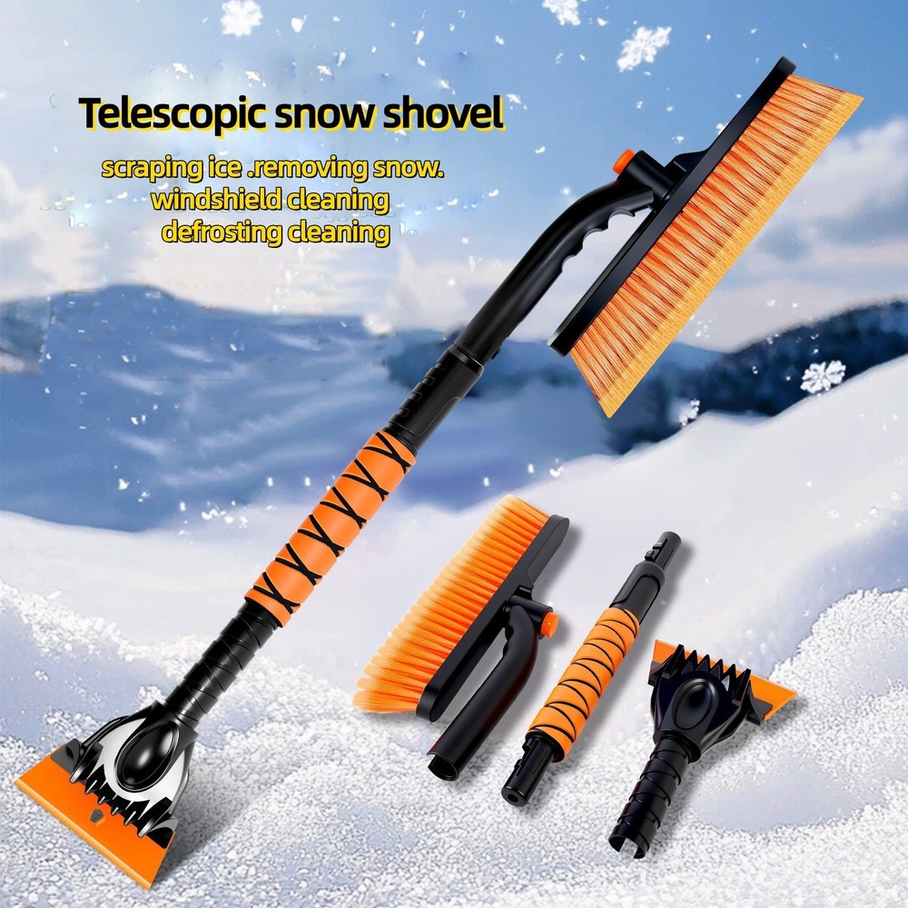 35.4“360°Rotating Extendable Snow Brush and Ice Scraper, Telescoping Ice Scraper
