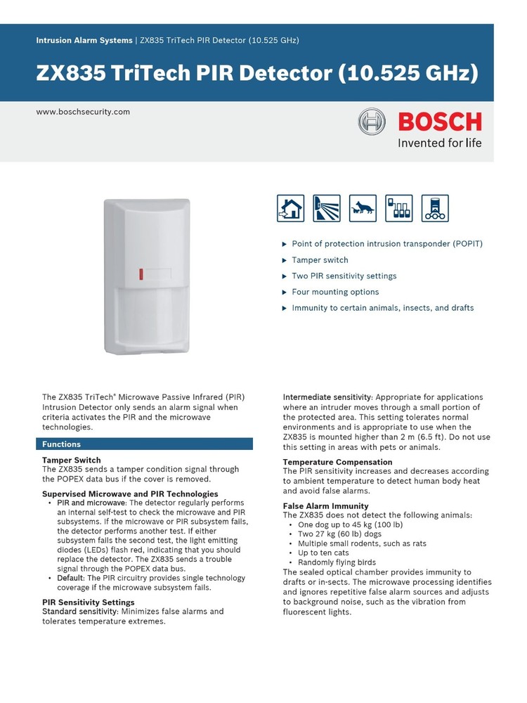 Bosch ZX835 TriTech PIR Detector With POPIT Interface