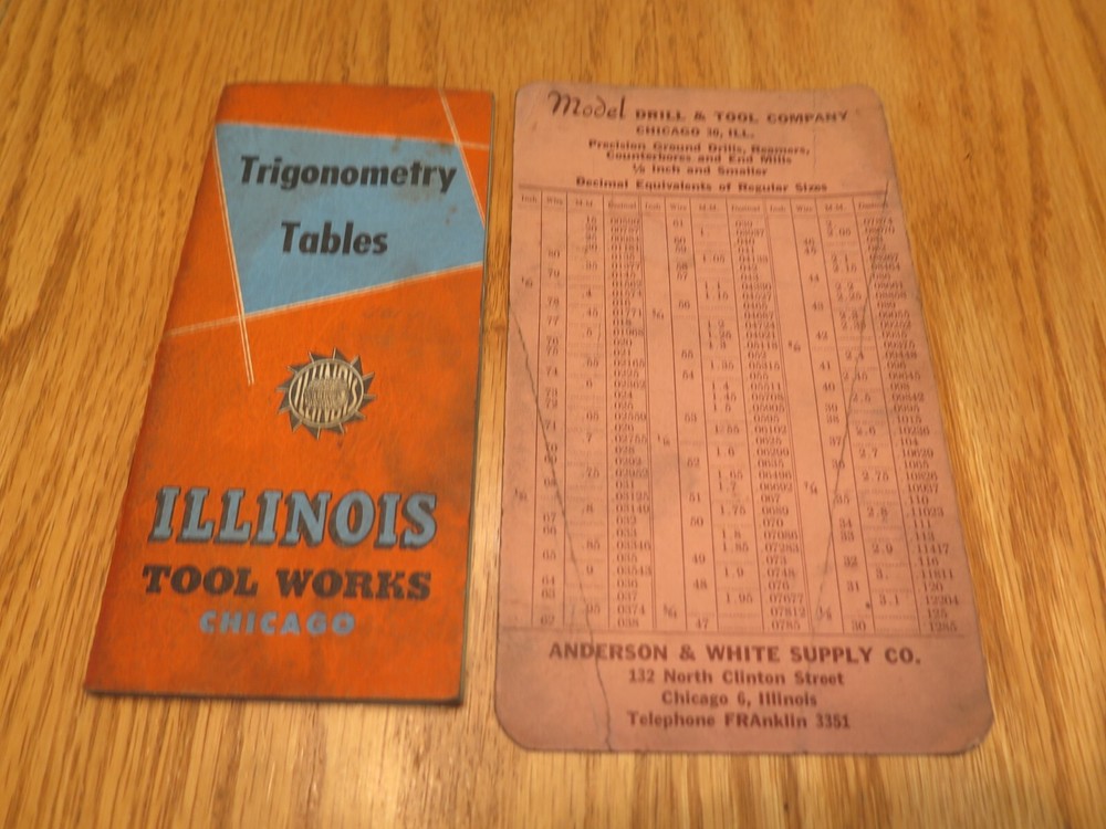 Vtg IL Chicago Tool Works Trigonometry Tables Booklet Cutting Tools & Dec Chart