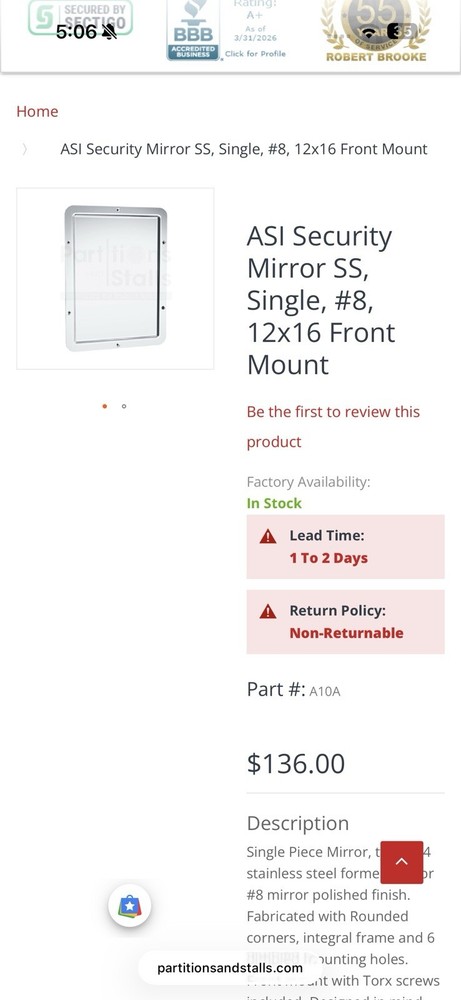 ASI 12x16 Security Mirror