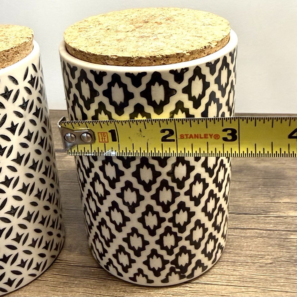 Two 2 World Market Ceramic Canisters All Purpose 5" Separate Patterns Cohesive