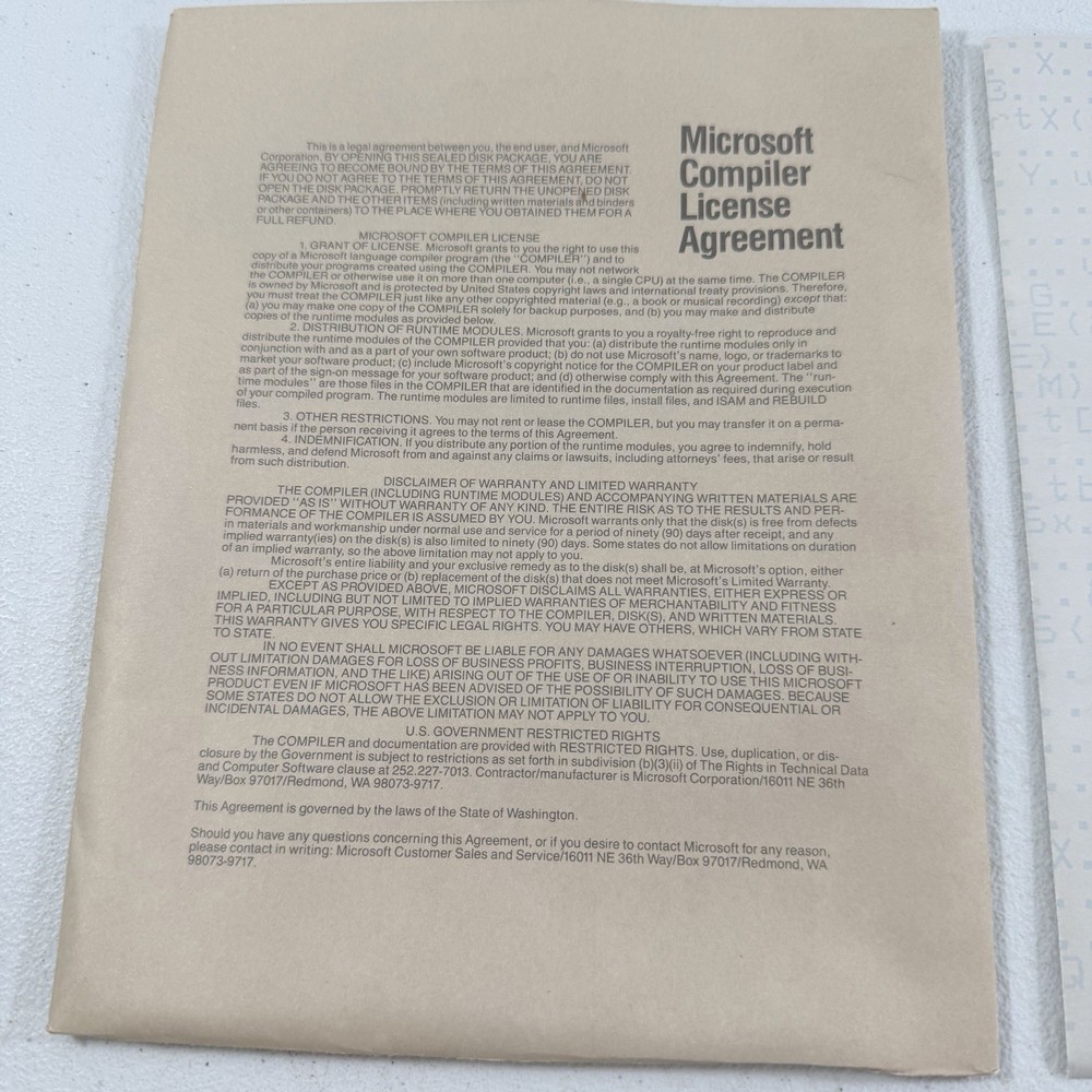 Microsoft Macro Assembler 5.0 MS-DOS Software 5.25" Diskette