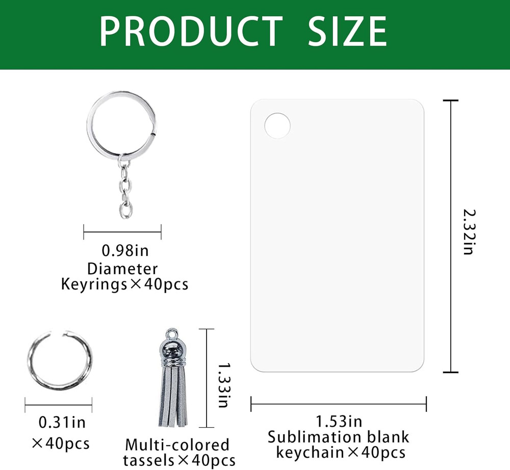 120Pcs Sublimation Blanks Keychains Double Side Rectangle Blank Keychains with T