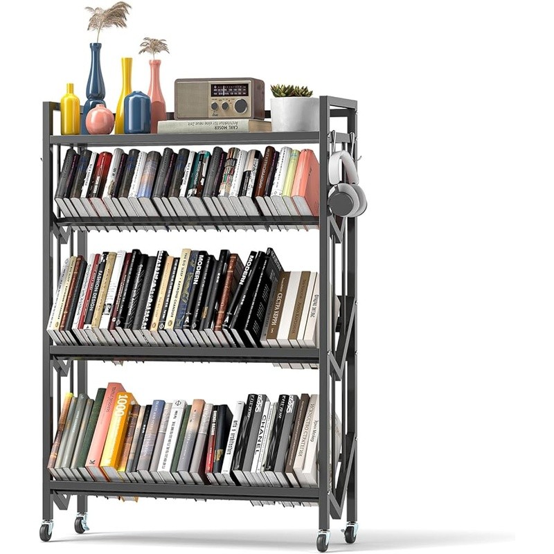 Mobile Book Cart Rolling Storage Organizer W/ 360 Degree Casters & Hooks New