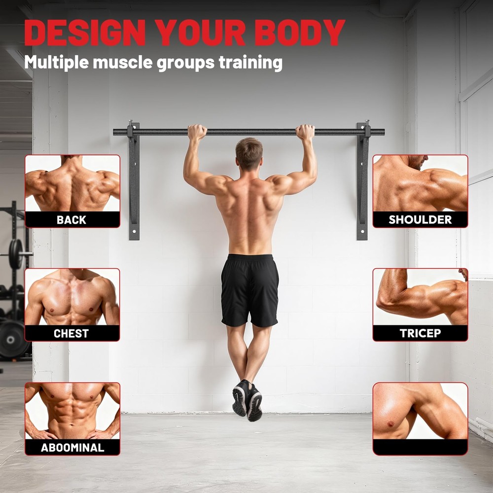 Wall Mounted Pull Up Bar, Chin Up Bar, Strength Training Pull-Up Bars Chin Up...