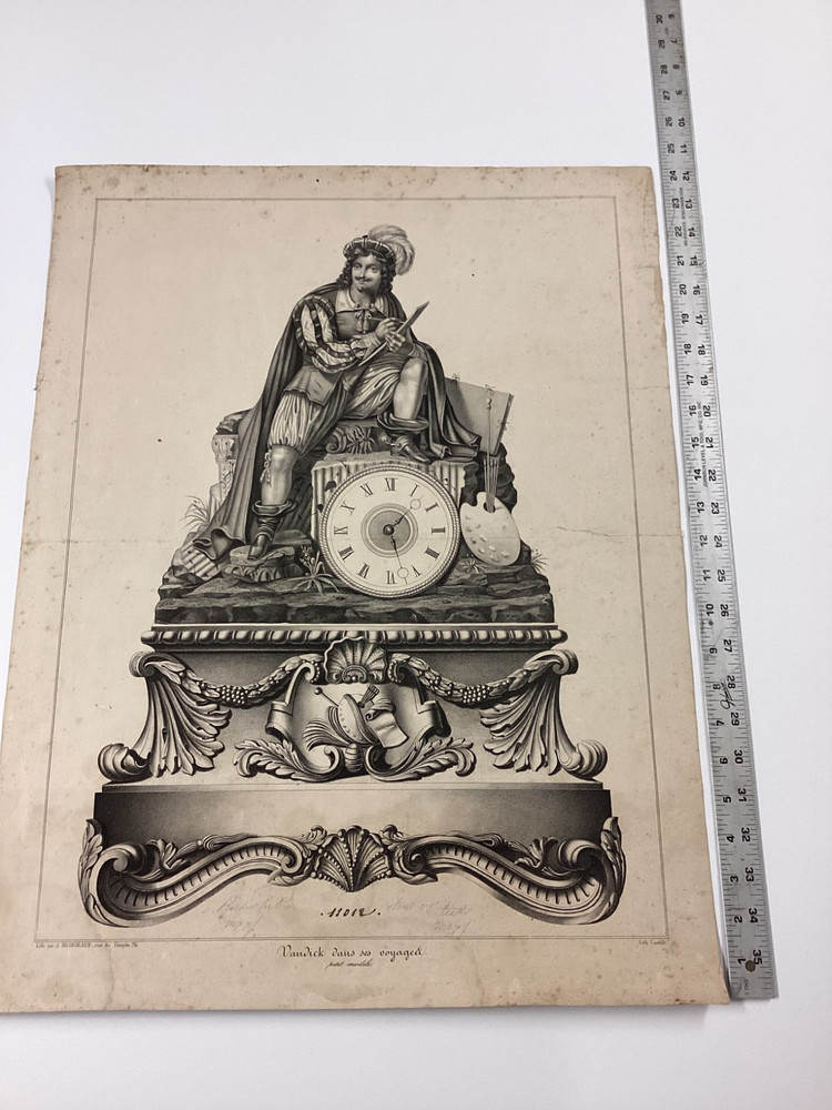 3 Large Antique Clock Lithographs No Other Examples Found