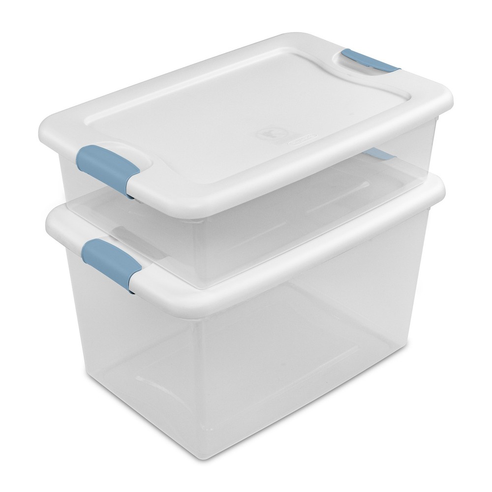 Sterilite 64Qt Latching Box Stackable Storage Container with Lid, White, 12 Pack