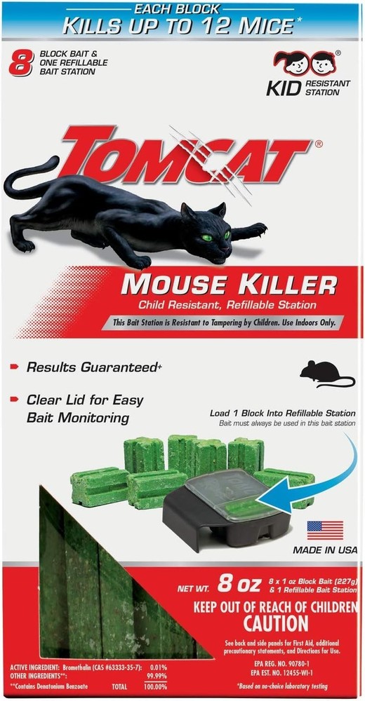 Effective Child-Resistant Mouse Trap - Includes 1 Refillable Station & 8 Refills