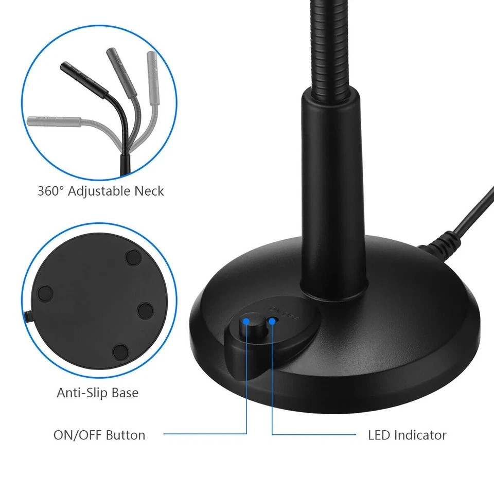 Computer Mini Condenser Microphone USB Stand Recording Mic For PC Desktop Laptop