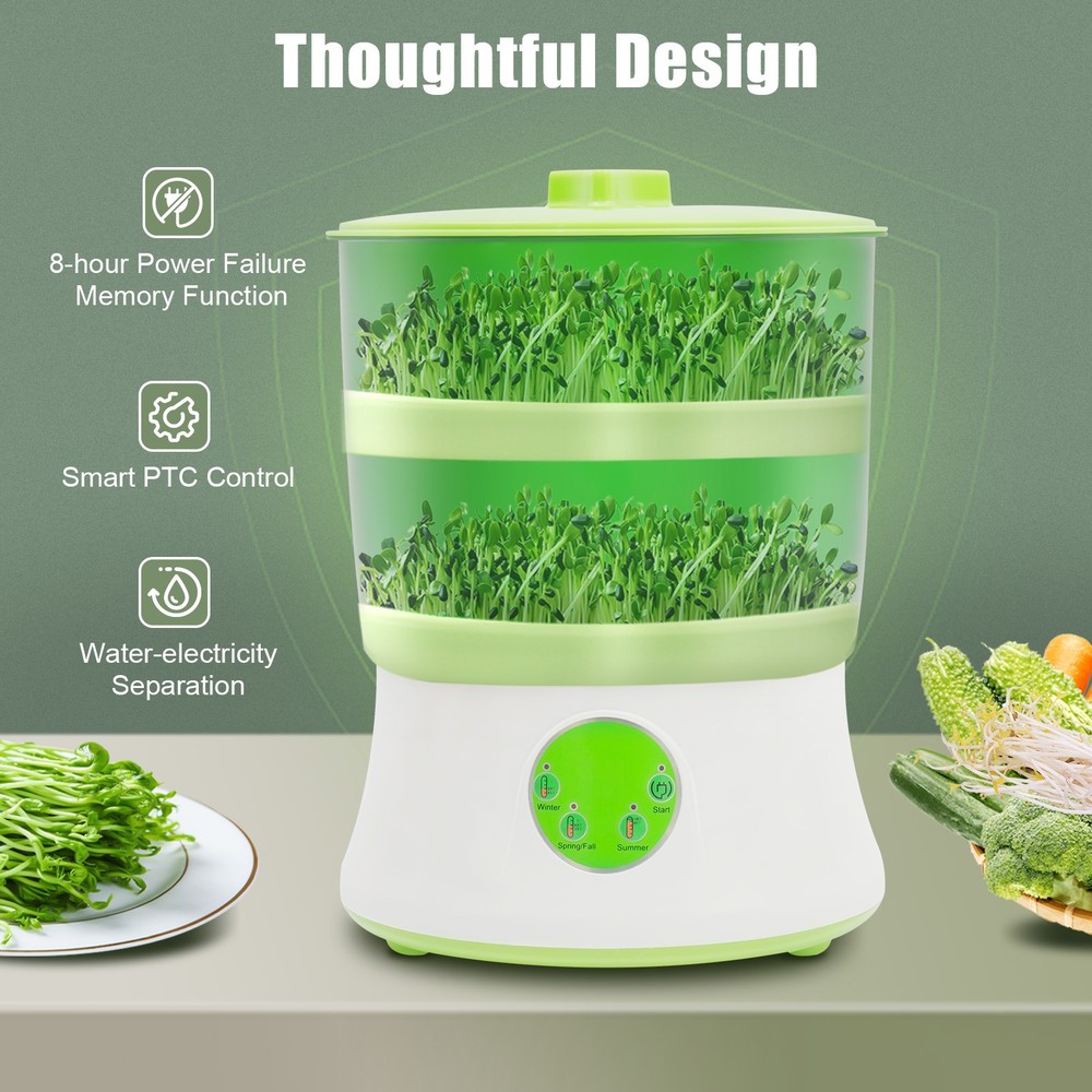Automatic Bean Sprouts Machine Thermostat 2Layer Bean Sprouter Seed Sprout Make