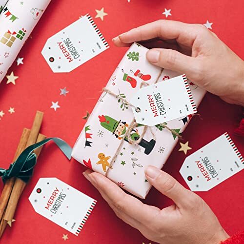 100 Pcs Christmas Gift Tags with String,Merry Christmas Tags,Paper Gift Tags