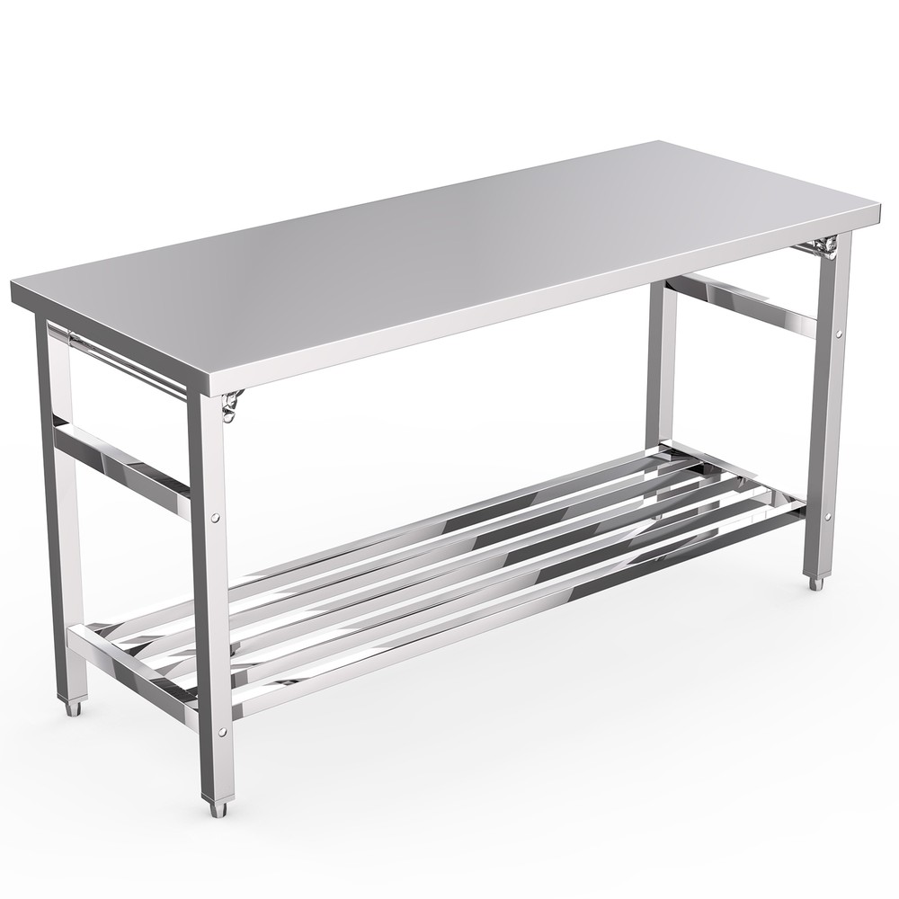 60"×24" Stainless Steel Kitchen Prep Table Folding Work Table w/ Undershelf