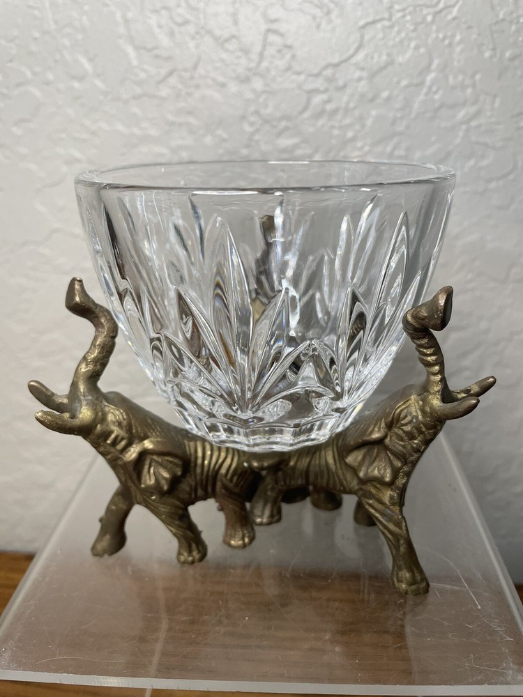 Brass Elephant Base W/Crystal Dish