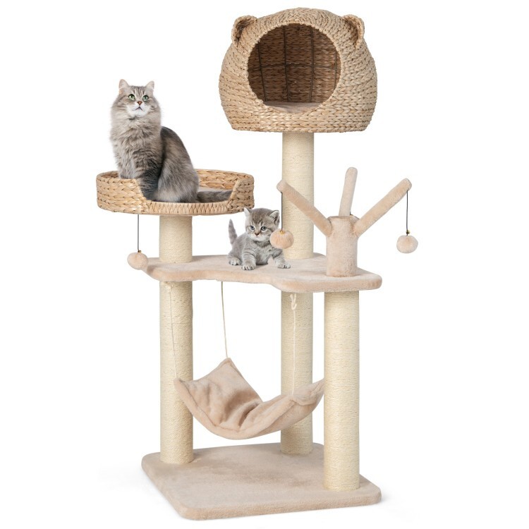 Cat Tree Cat Tower Scratching Post Cat Condo w/Hammock & Rotatable Hanging Balls