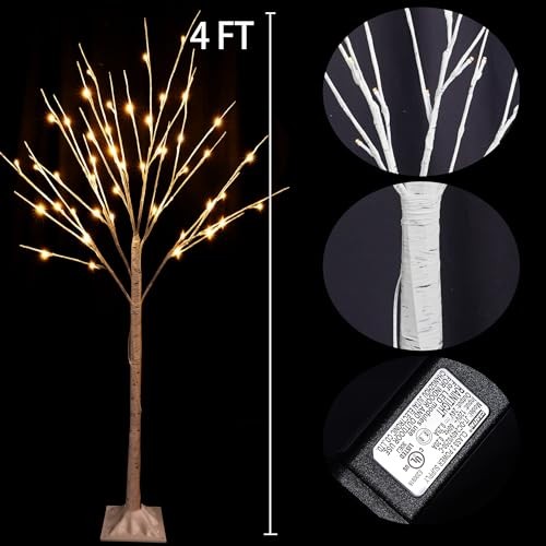 2 Pack Lighted Birch Tree, 4 FT Total 96 LED Pre-lit Artificial Christmas