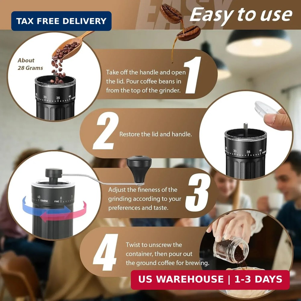 Portable Manual Coffee Grinder, 40 External Adjustable Settings, Conical Ceramic