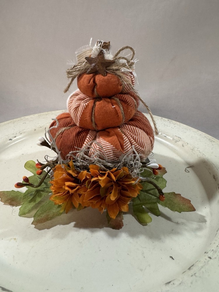 Handcrafted Primitive Fall Stuffed Stacking Pumpkin Shelf Sitter Round Base