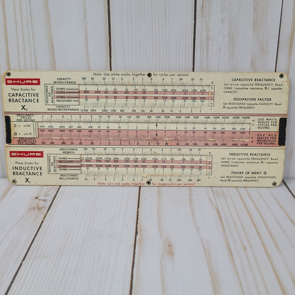Shure Reactance Slide Rule Calculator Capacitive & Inductive Vintage 1957