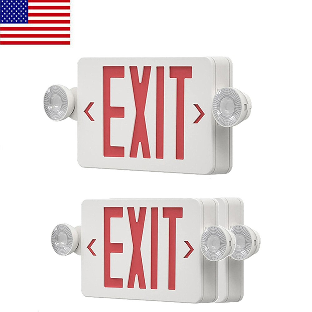3Pack LED Exit Sign Emergency Light–Hi Output Compact Combo Red Fire UL listed