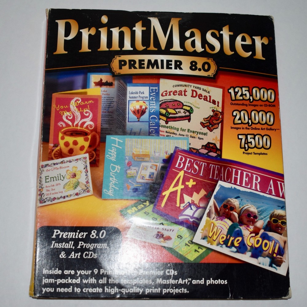 PrintMaster Premier 8.0 PC Software WINDOWS 95 98 Install, Program, 9 Art CDs