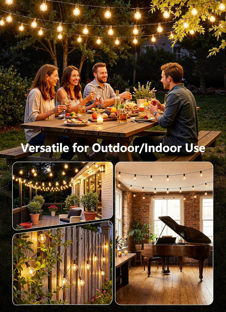 Outdoor String Lights with Remote, 100Ft Outside Waterproof Light with Dimmable