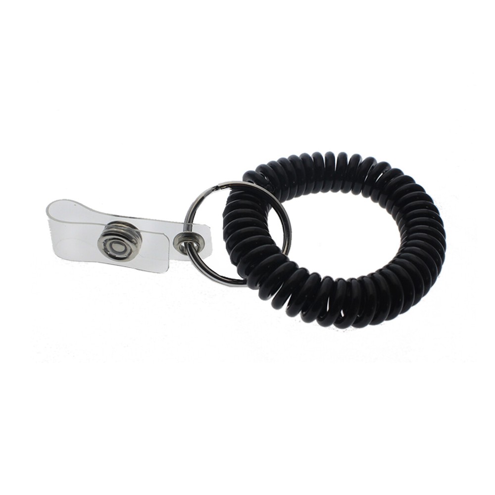 Bulk 25 Pack - Spiral Wrist Coil Key Chain with ID Badge Holder & Split Key Ring