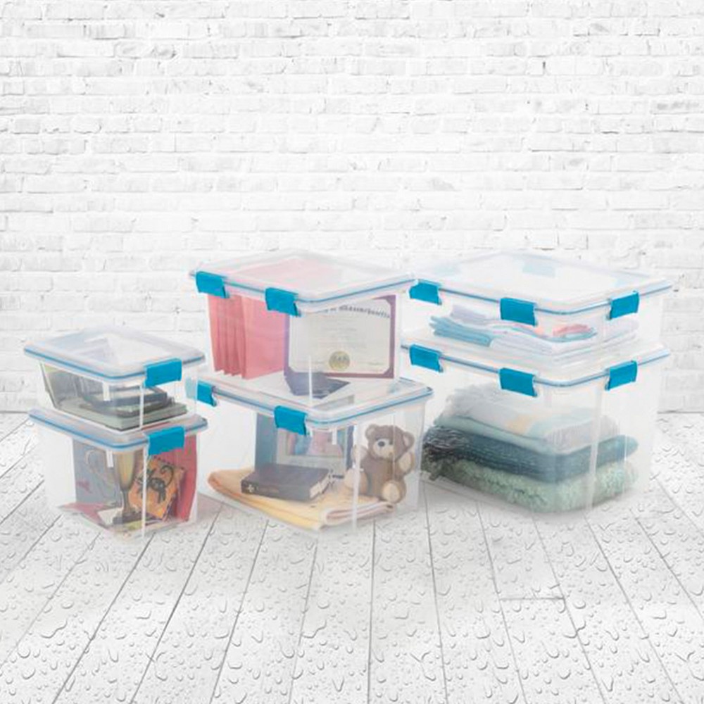 Sterilite 80-Qt Clear Plastic Stackable Storage Bin w/ Gasket Latch Lid, 12 Pack
