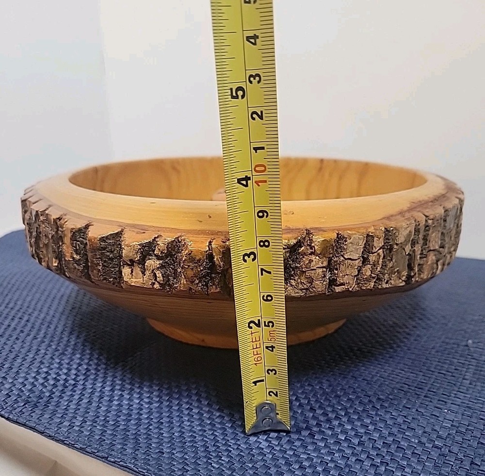 Vintage Solid Wood Tree Bark Nut Bowl with Nutcracker & 6 picks