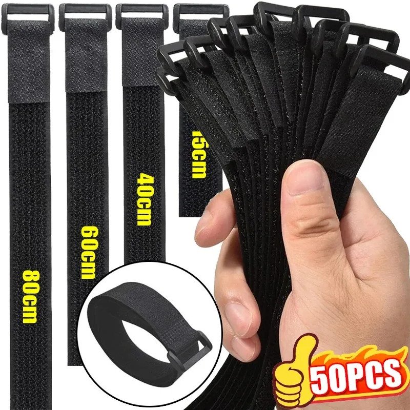 Reusable Hook & Loop Cable Ties - Adjustable Nylon Wire Fastener Straps for Secu