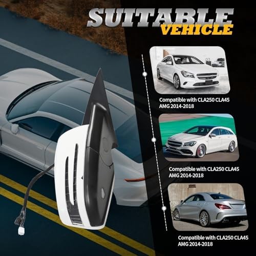 Passenger Side Mirror Assembly Compatible with CLA250 CLA45 AMG Right White