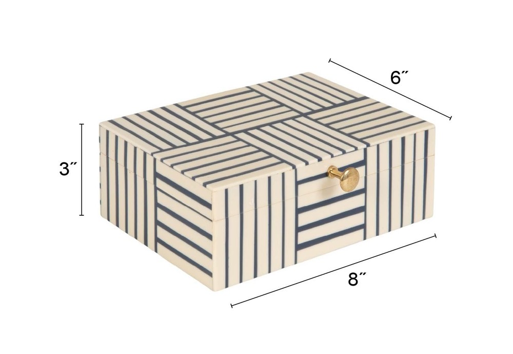 Midnight Blue & White Striped Resin Storage Box