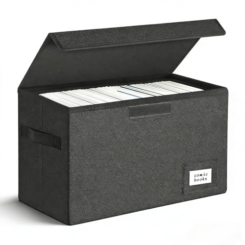 Comic Book Storage, Box 15.5" X 7.5" X 11.3", Collapsible Comic 1 pack Black
