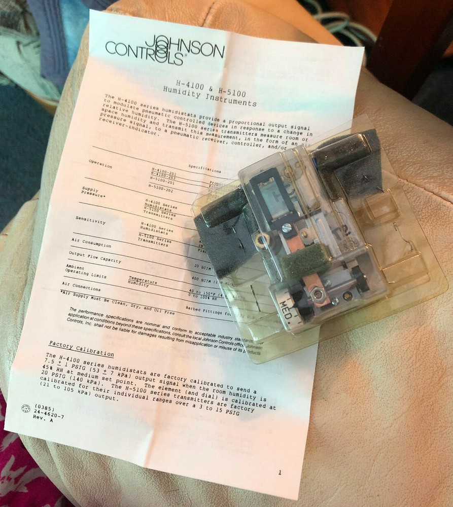 JOHNSON CONTROLS H-4100-203 Humidistat Reverse Acting Horizontal