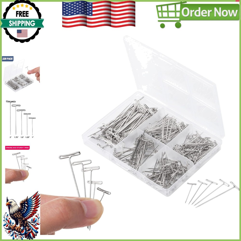 Durable T-Pins Box: 220 Count with Assorted Sizes for Crafting & Office Use