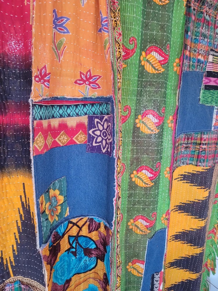 Indian Kantha Patchwork Curtain Drape Window Decor Multi Cotton Kantha Curtains