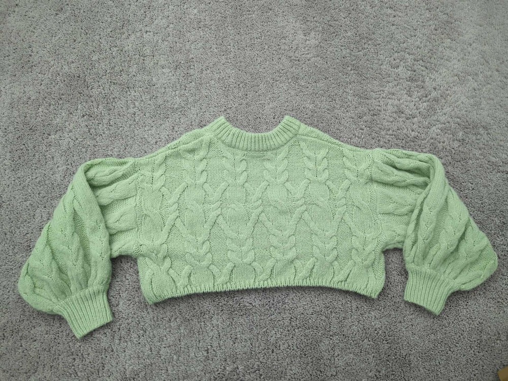 Altar'd State Pullover Womens Small Green Cropped Sweater Long Sleeve Cable Knit