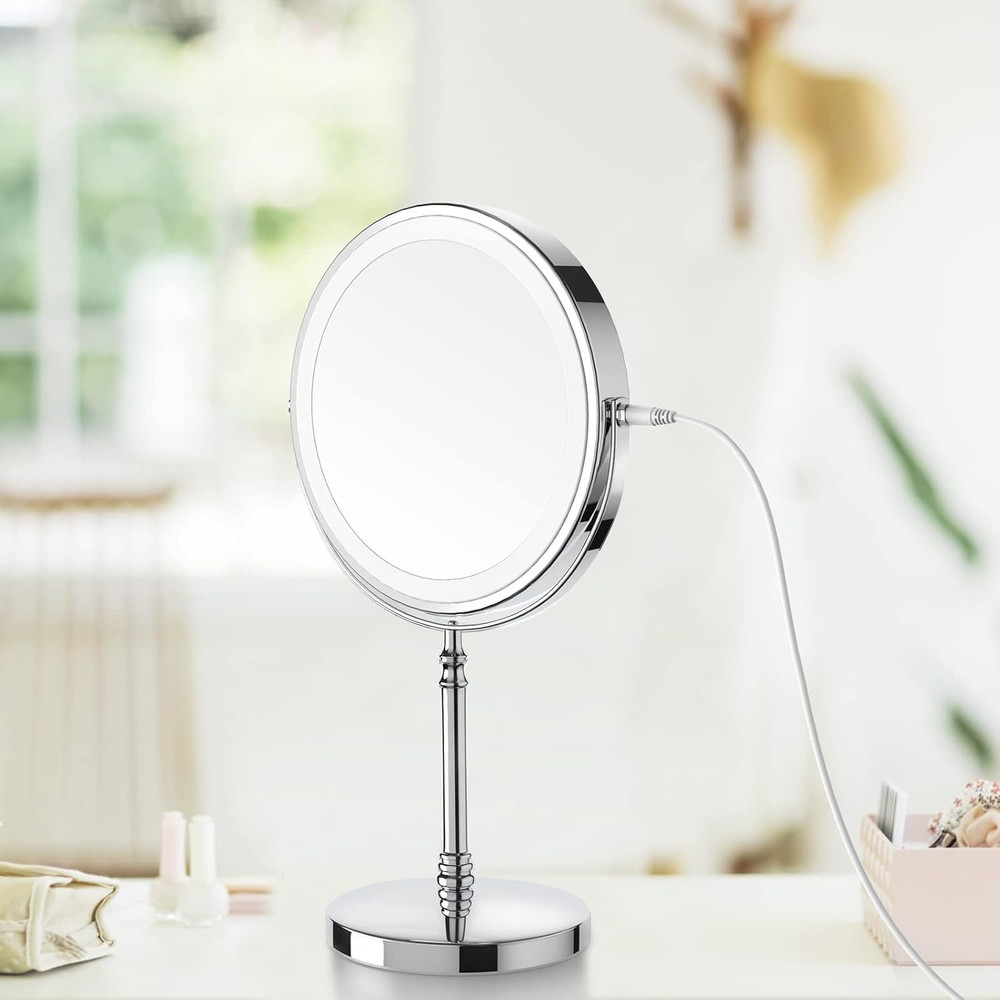 Makeup Mirror, 3000Mah Rechargeable Double-Sided Magnifying Vanity Mirror with 3