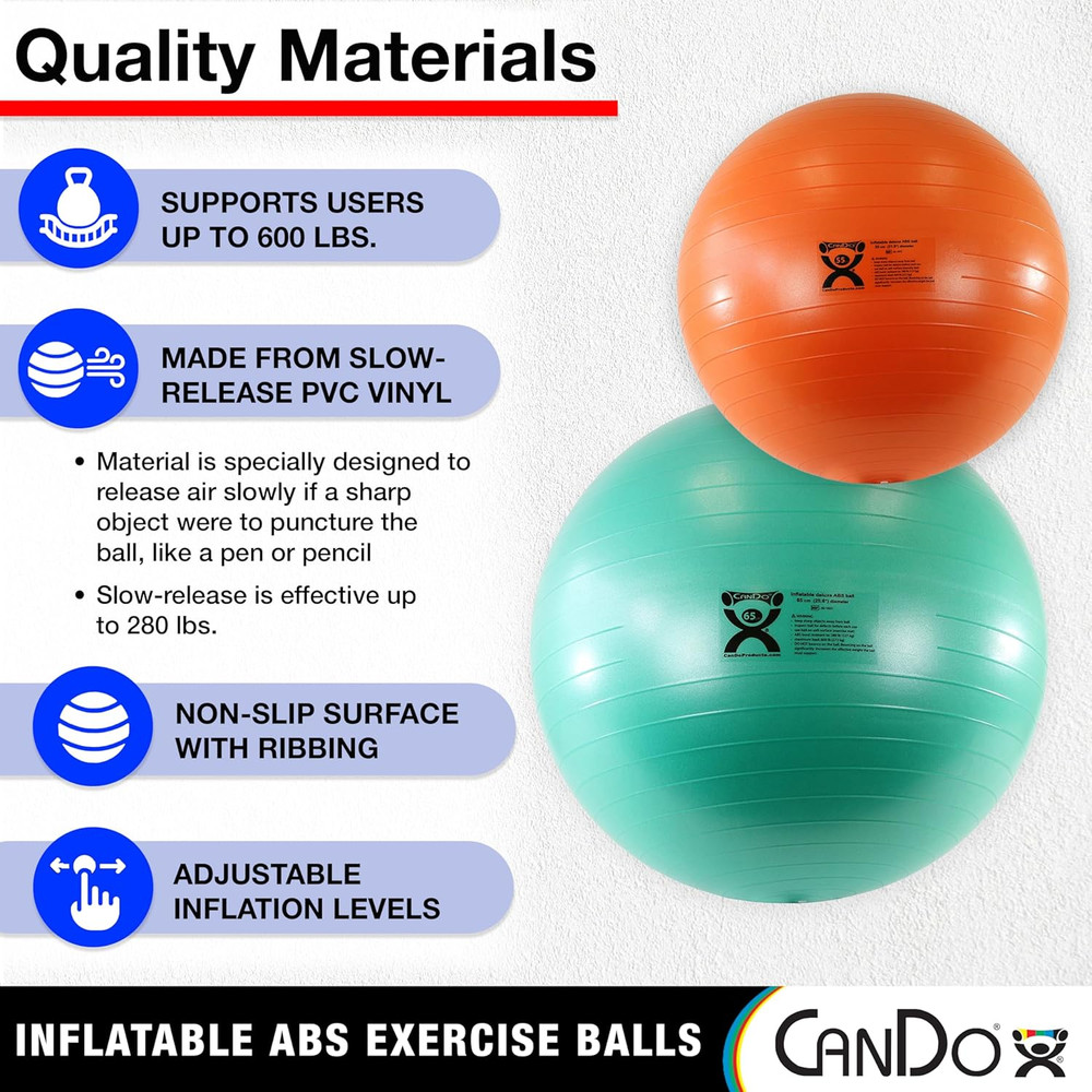 Inflatable Exercise Ball - Red 42", Durable Extra Thick Non-Slip Stability Ba...