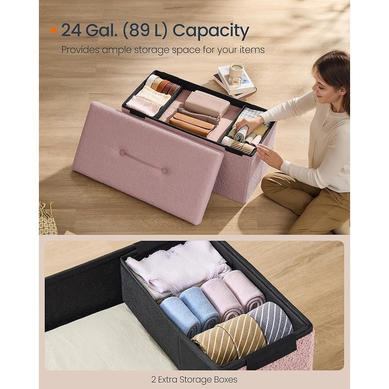 Stylish Folding Ottoman Storage Chest W/ Teddy Fleece Surface & Strong Support