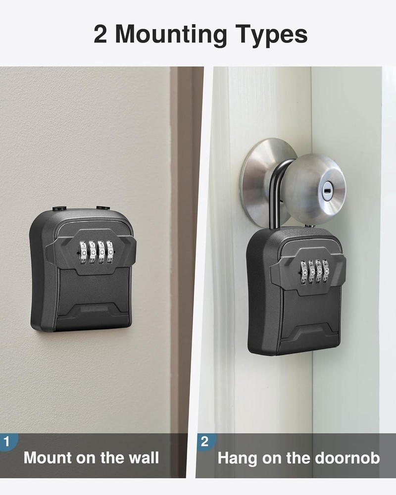 Key Lock Box Wall Mount Portable 4 Digit Combination Key Safe Black