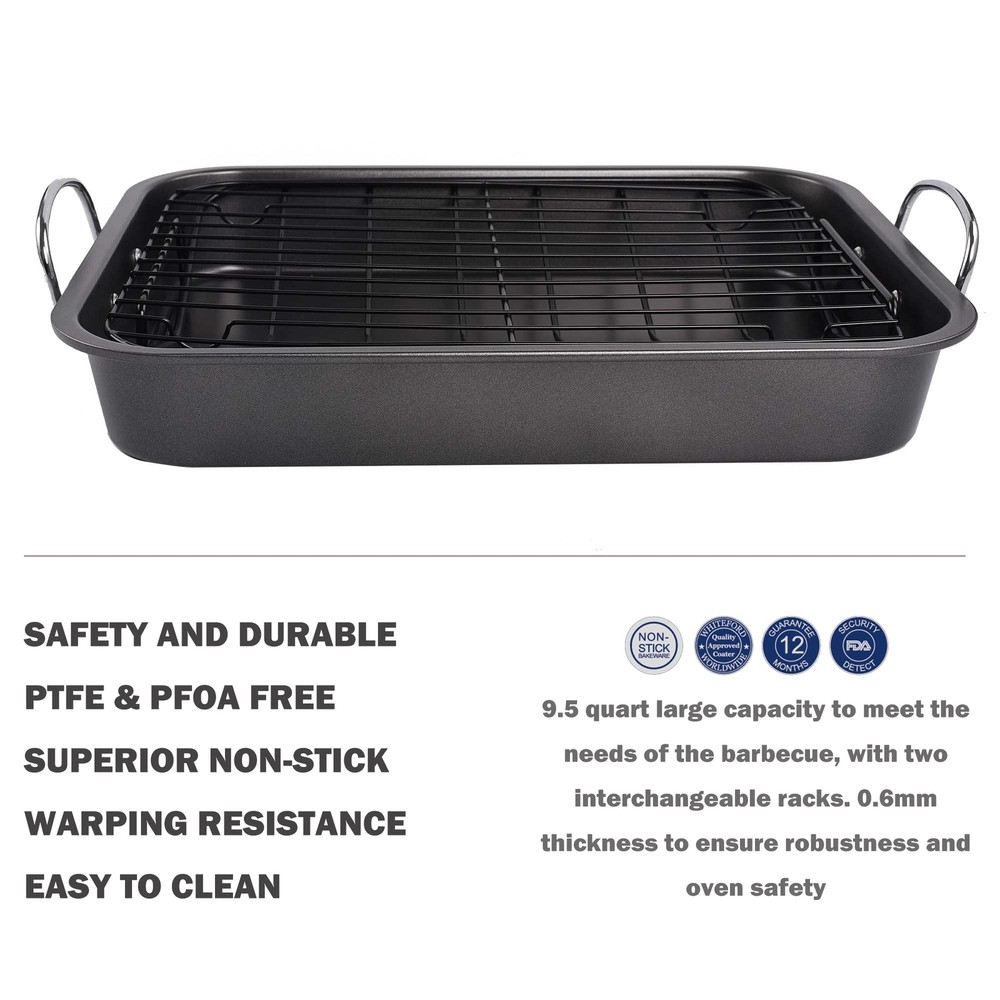 Nonstick Roasting Pan, Roaster with Rack - 16 Inch Rectangular Grill Suitable...