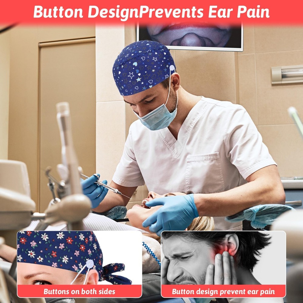 2 Pcs Scrub Caps Women, Adjustable Working Cap Working Cap with Buttons Ponyt...