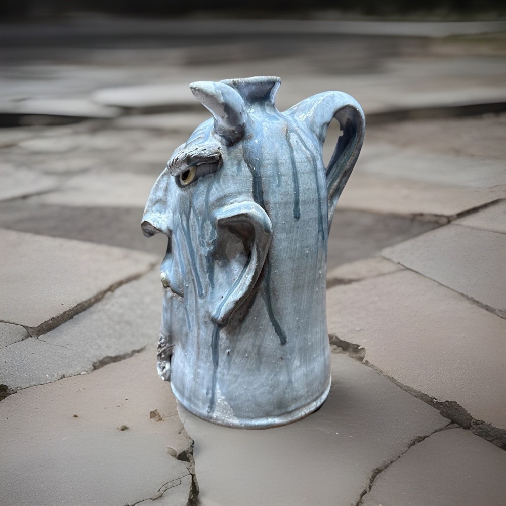 DAL BURTCHAELL Primitive Folk Art Devils Face Rustic Gray Glaze