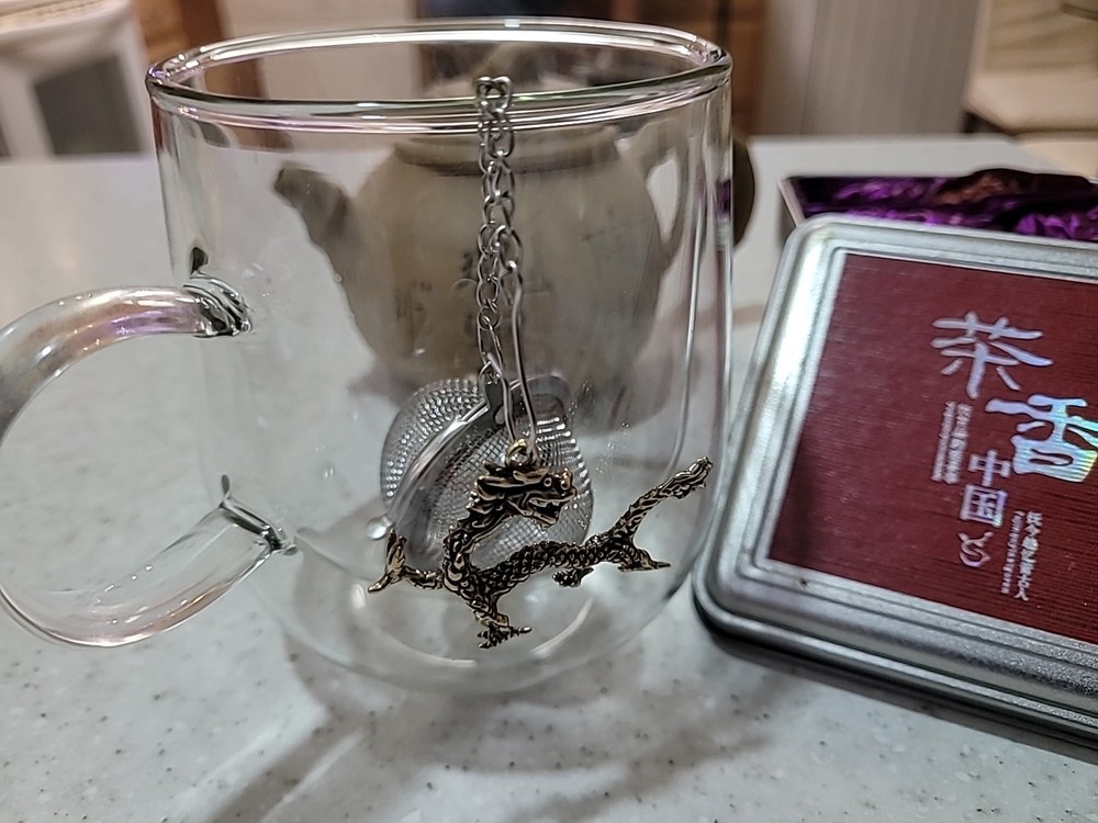 1 X Stainless Steel Mesh Tea Infuser Diffuser Strainer Steeper W/brass Dragon
