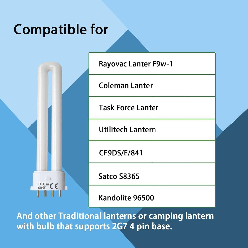9W Fluorescent Camping Lantern Bulb 2G7 2 Pack New