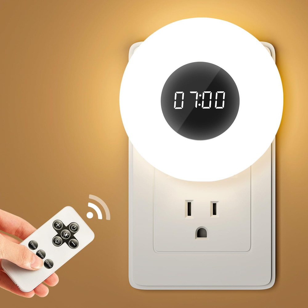 Night Light Clock Plug In Dimmable 3 Color Light Timer Small Bedroom Clock