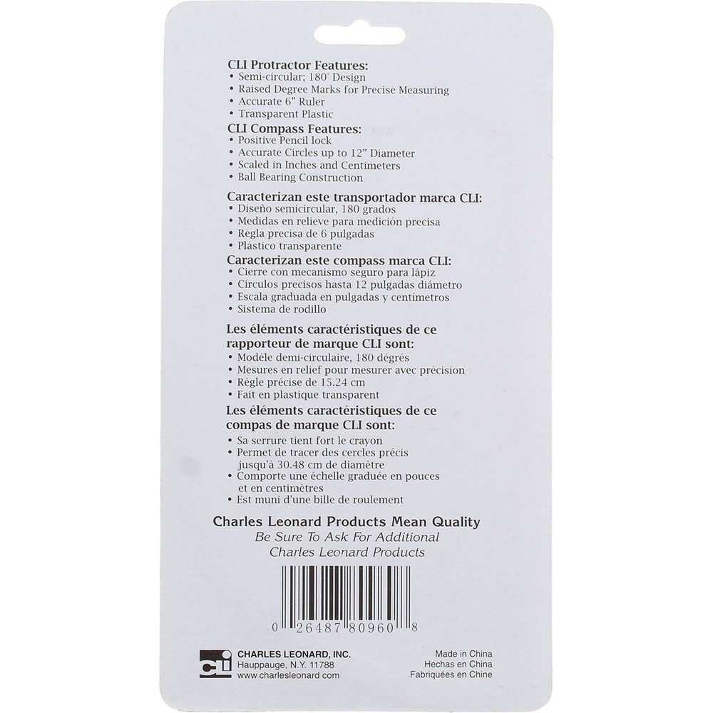 2 Pack Charles Leonard Compass/Protractor 2.1 oz